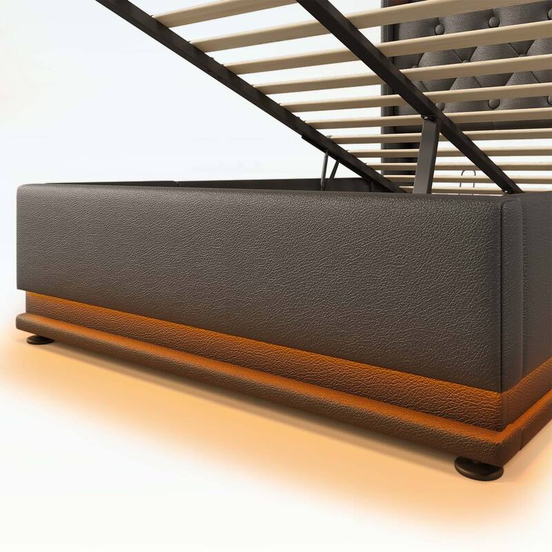 Classic Upholstered Bed with 360 LED Lighting,Hydraulic Storage,and USB Charging