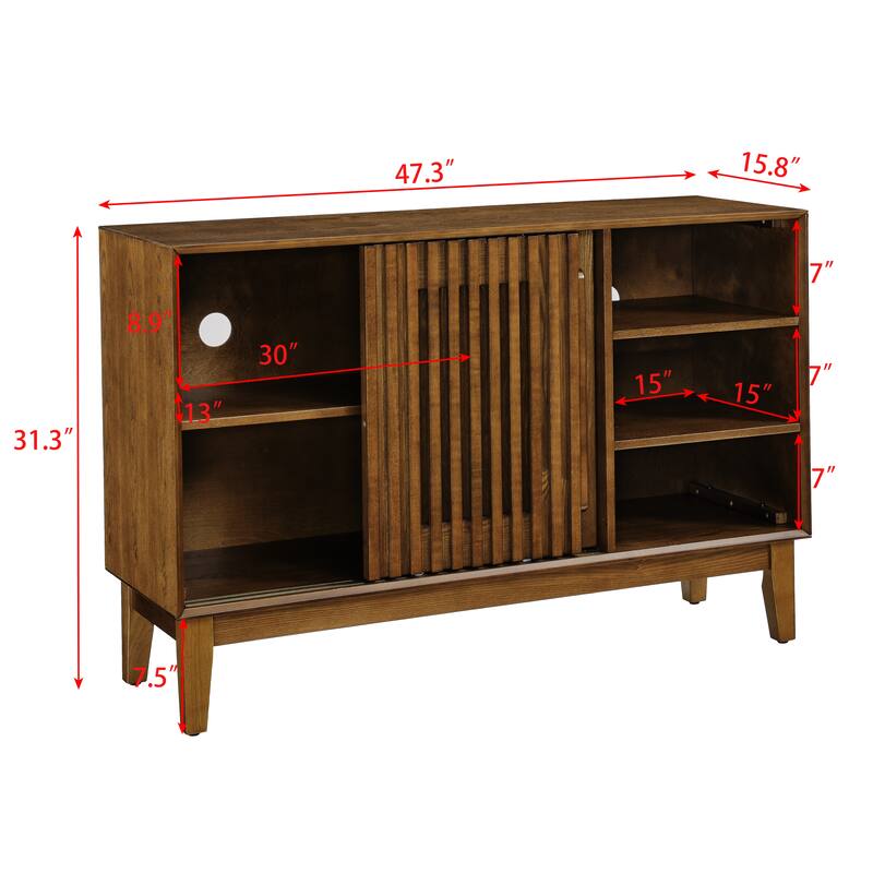 47.3" Sideboard Buffet Cabinet with Storage, Farmhouse Fluted Sideboard with 2 Doors & Solid Wood Feet, TV Media Console