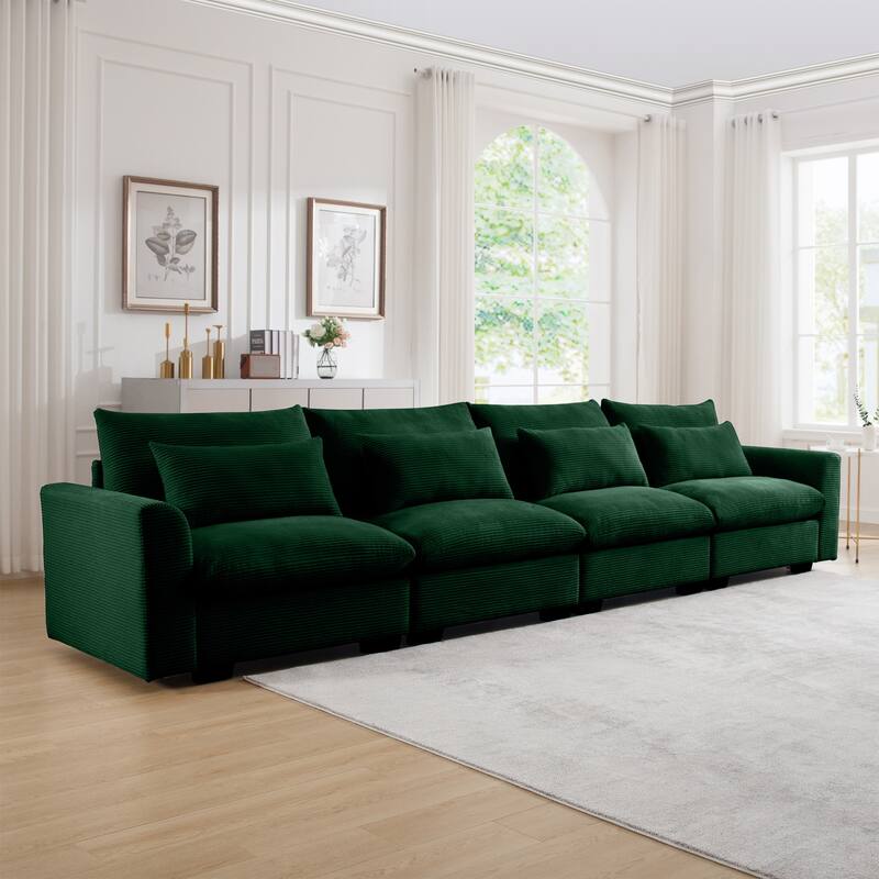 GDFStudio - Finnegan 4‑Seater Corduroy Sofa with 4 Waist Pillows