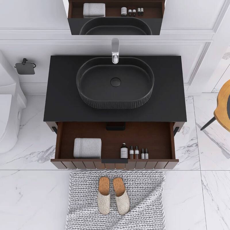 36" Freestanding Bathroom Vanity with Black Ceramic Basin and Open Shelf - 35.83'' x 18.9'' x 33.46''