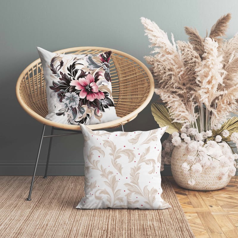 Botanic Bliss Indoor/Outdoor Reversible Throw Pillow Brown and Pink