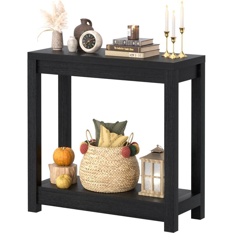 Farmhouse Black Thick Console Sofa Table, Wood Entryway Desk with Storage Shelf