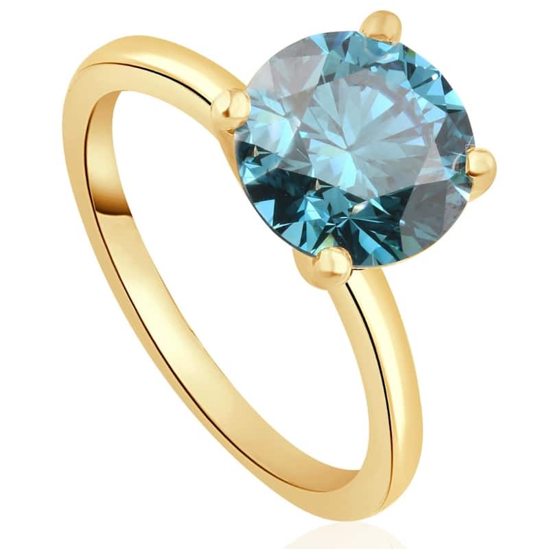 1 1/2Ct Round Blue Diamond Engagement Ring White or Yellow Gold Lab Grown
