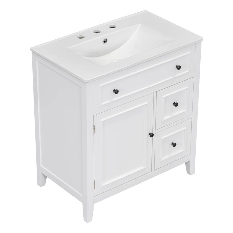 30" Bathroom Vanity with Sink Top, Bathroom Vanity Cabinet with Door and Two Drawers, Solid Wood Frame, One Package