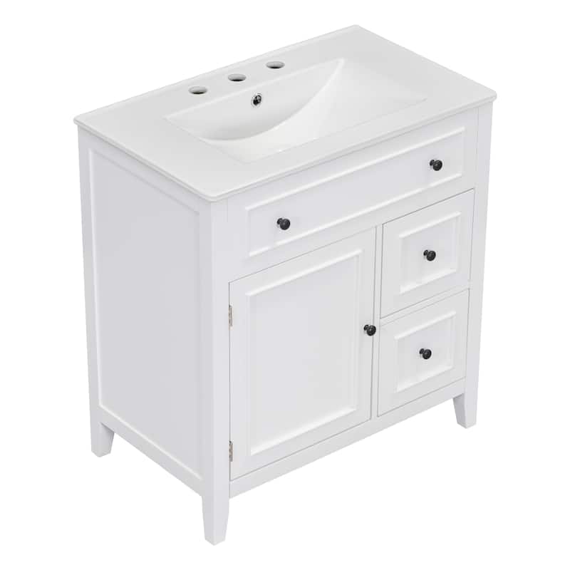 Roomfitters 30" Bathroom Vanity with Sink Top Cabinet with Door 2 Drawers and Solid Wood Frame One Package
