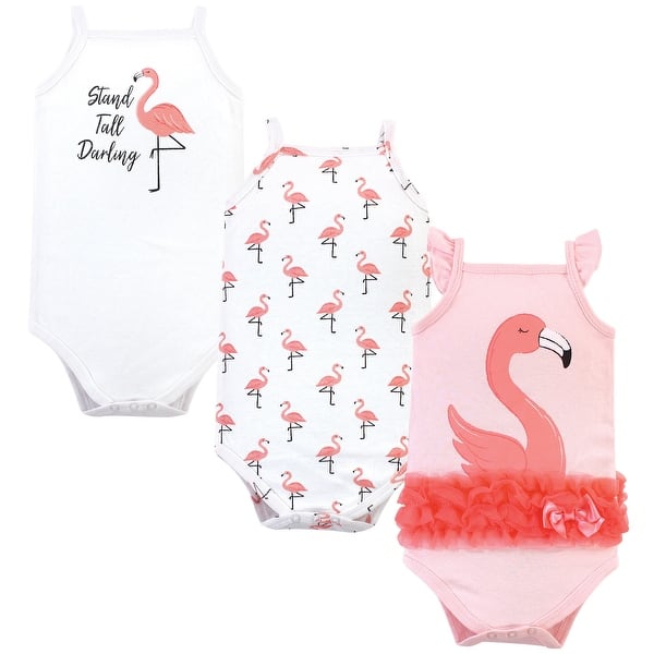 slide 1 of 1, Little Treasure Baby Girl Cotton Bodysuits 3pk, Flamingo 18-24 Months - Flamingo