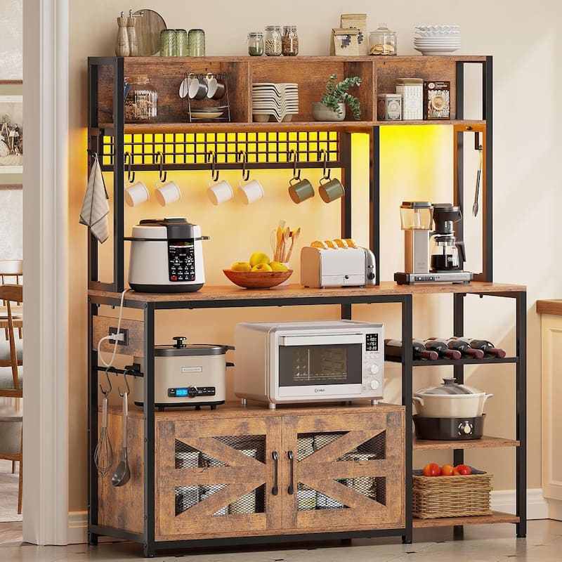 Baker's Rack Coffee Bar Cabinet Microwave Stand Kitchen Cabinet - Yellow