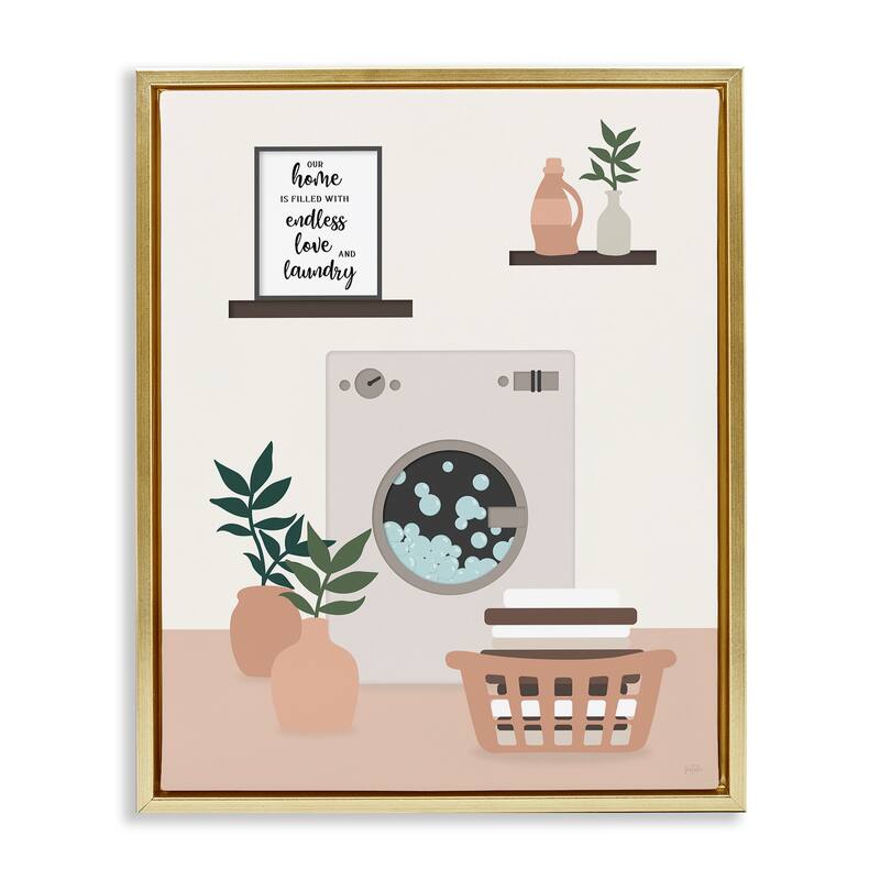 Stupell Modern Family Laundry Phrase Framed Floater Canvas Wall Art Design By Natalie Carpentieri - 17 x 21 - Gold