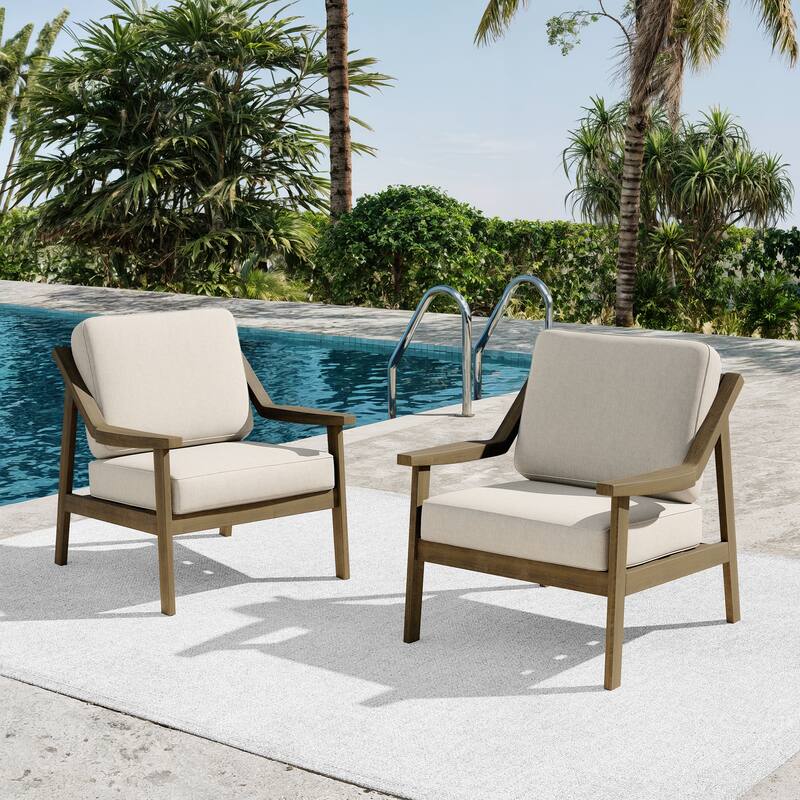 Outdoor Patio Club Chair Arm Lounge Cushion Chair (Set of 2) - NaturalFrame-Light Camel