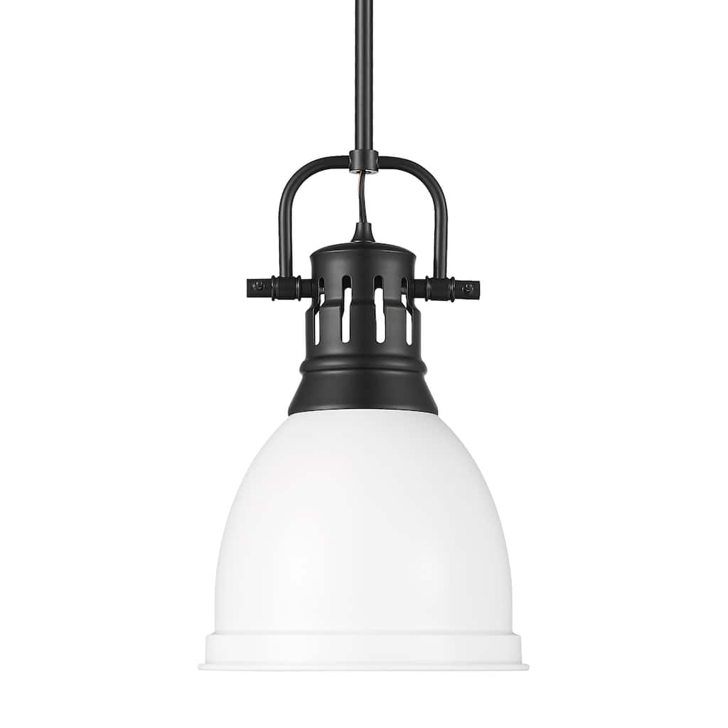 Yep by Golden Lighting Duncan 1-light 9in Rod Hung Pendant in Matte Black and Matte White shade