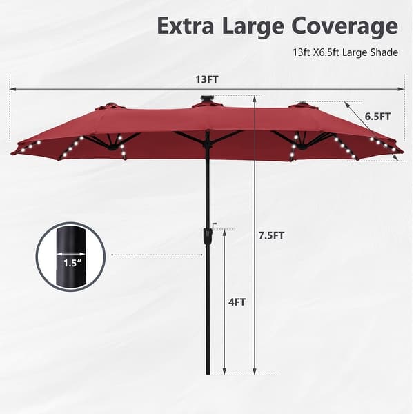 dimension image slide 1 of 5, MAISON ARTS 13ft Double -Sided Crank Patio Umbrella Extra Large with LED Colorful Lights