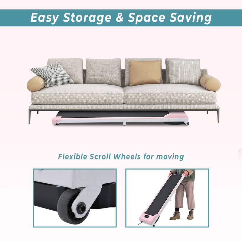 2 in 1 Under Desk Electric Treadmill 2.5HP, with Bluetooth APP, Remote Control, Display, Pink