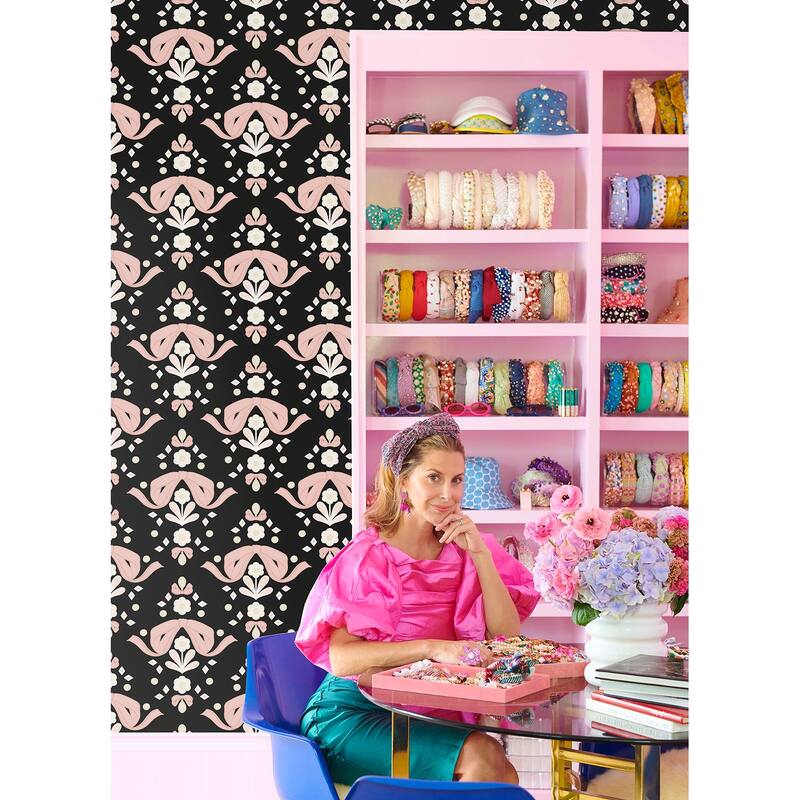 Lele Sadoughi Bow Damask Black Peel & Stick Wallpaper