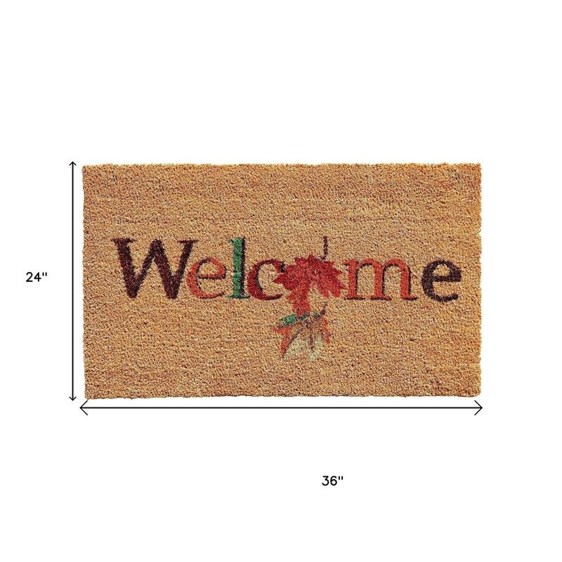 HomeRoots 24" X 36" Natural And Brown Fall Welcome Outdoor Coir Door Mat - 24.00' X '36.00