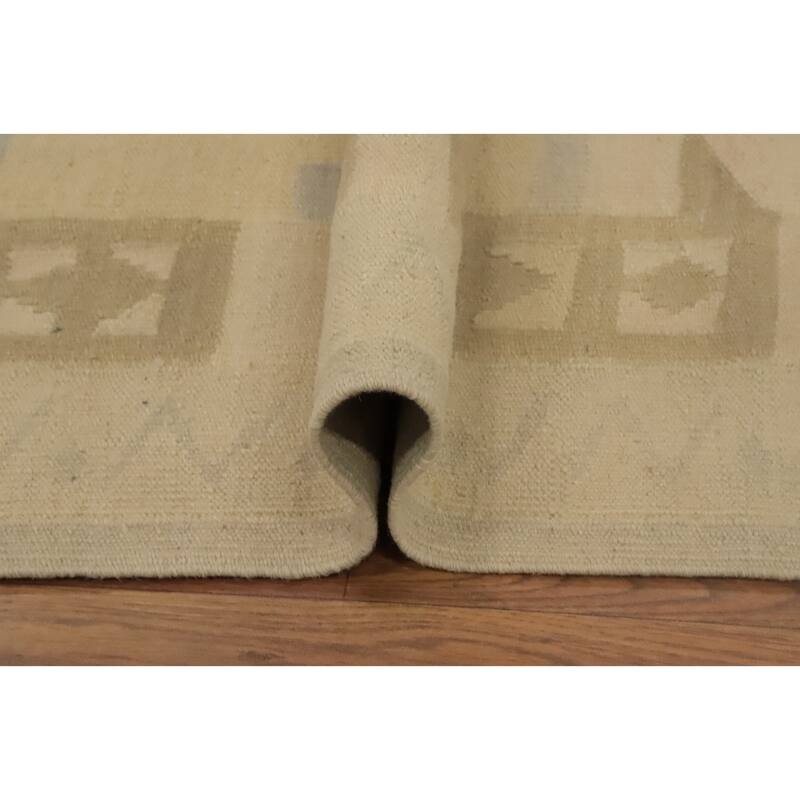Hand Woven Oriental 100% Wool Carpet Southwestern Tribal Beige & Ivories Kilim Runner Rug - 9' 10'' X 2' 8''