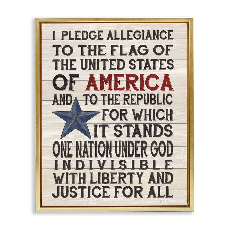 Stupell Pledge of Allegiance Stars and Stripes Americana Rustic Wood Look Sign Floater Frame - Multi-Color - 17 x 21 - Gold