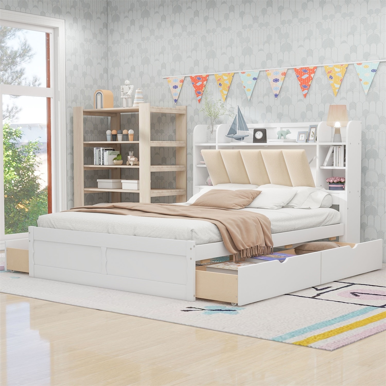 Merax Queen Size Platform Bed with Storage Headboard