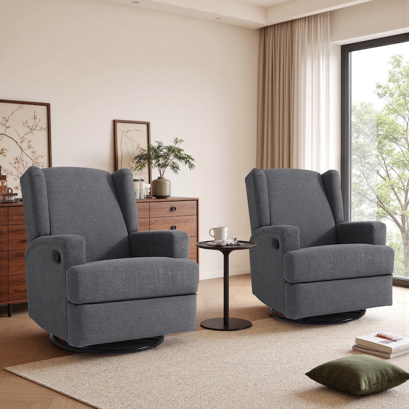2 Set Upholstered Chenille/Boucle Swivel Glider Rocker Recliner - Grey/Chenille