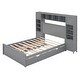 preview thumbnail 23 of 92, Platform Bed with All-in-One Cabinet & Sockets, Wooden Slats Support Bed Frame with 2 Drawers & Trundle-No Box Spring Required