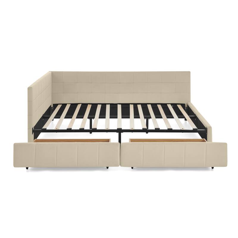 Roomfitters Queen Upholstered Storage Sofa Bed Frame with Backrest and Armrests, Velvet Platform Bed