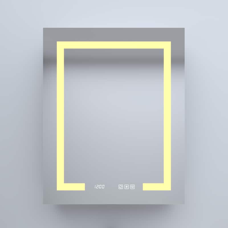GDFStudio - Delmar Modern Aluminum LED Lighted Medicine Cabinet with Mirror Anti Fog and Digital Clock