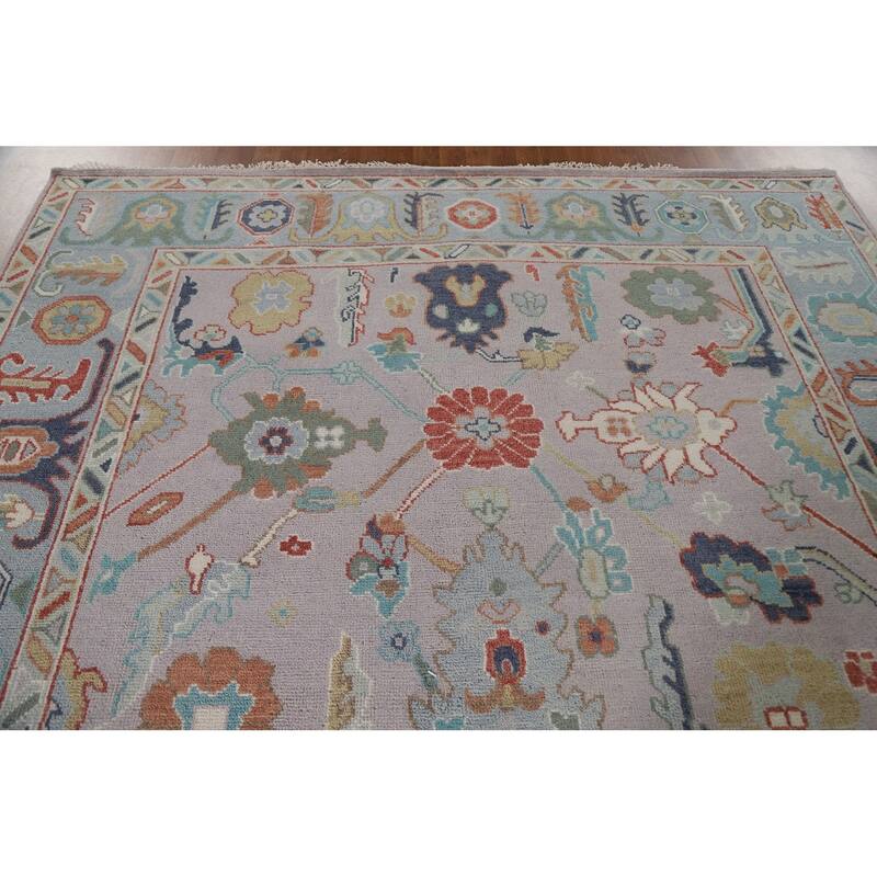 All-Over Floral Oushak Living Room Area Rug Handmade Wool Carpet - 7'10"x 9'8"