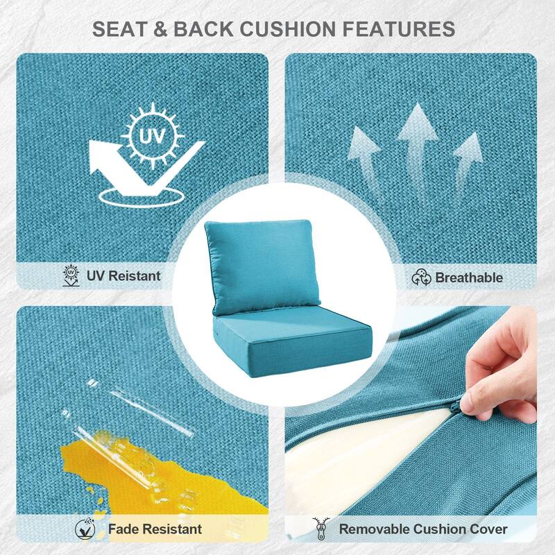 Gymojoy 24"x22"x6" Patio Thick Cushions & Pillows Set - Deep Seat Indoor/Outdoor Water & Fade Resistant