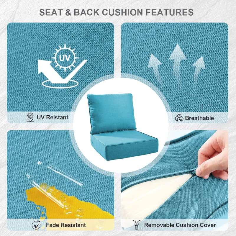 Gymojoy 24"x24"x6" Thick Cushions & Pillows Set - Deep Seat Indoor/Outdoor Water & Fade Resistant