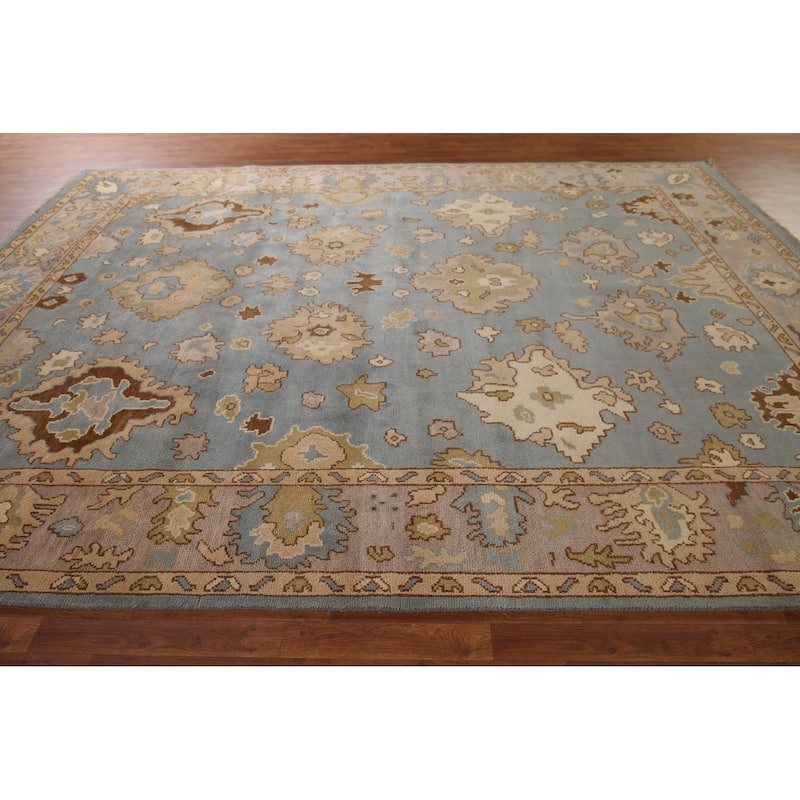 Blue Floral Oushak Oriental Area Rug Handmade Wool Carpet - 9'2"x 12'0"