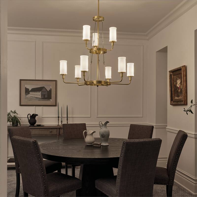 Kichler Lighting Vetivene 39 inch 9-Light Chandelier Natural Brass with Opal Glass