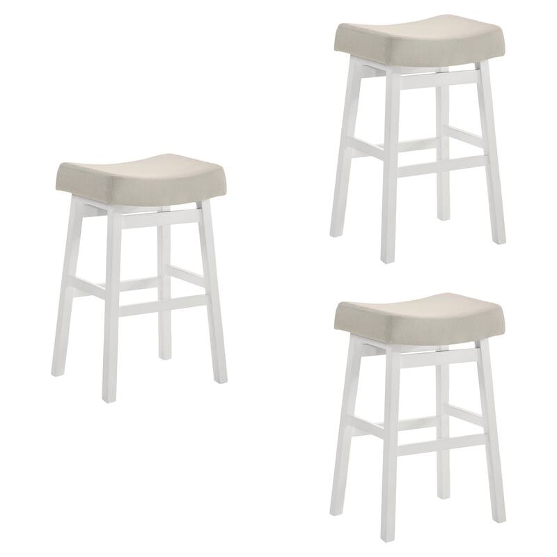 Lenon Modern Farmhouse Backless Bar Stool, Saddle Counter Stool with Upholstered Seat - Set of 3 - White - Bar Height