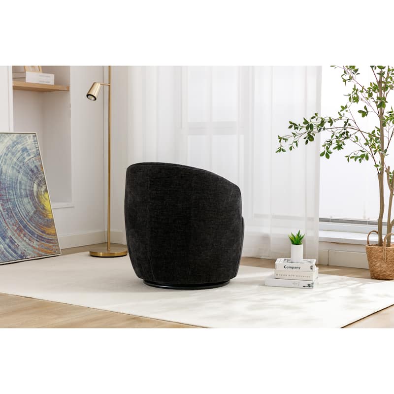 Chenille Upholstered Swivel Barrel Chair, Round Single Leisure Sofa Chair, Club Chair with Backrest & Metal Base
