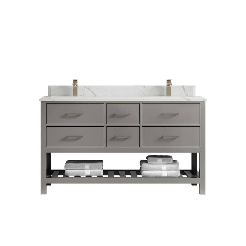 Willow Collections 60 in. W x 22 in. D Parker Double Sink Bathroom Vanity with Countertop - 1.5" Calacatta - Elephant Skin Gray