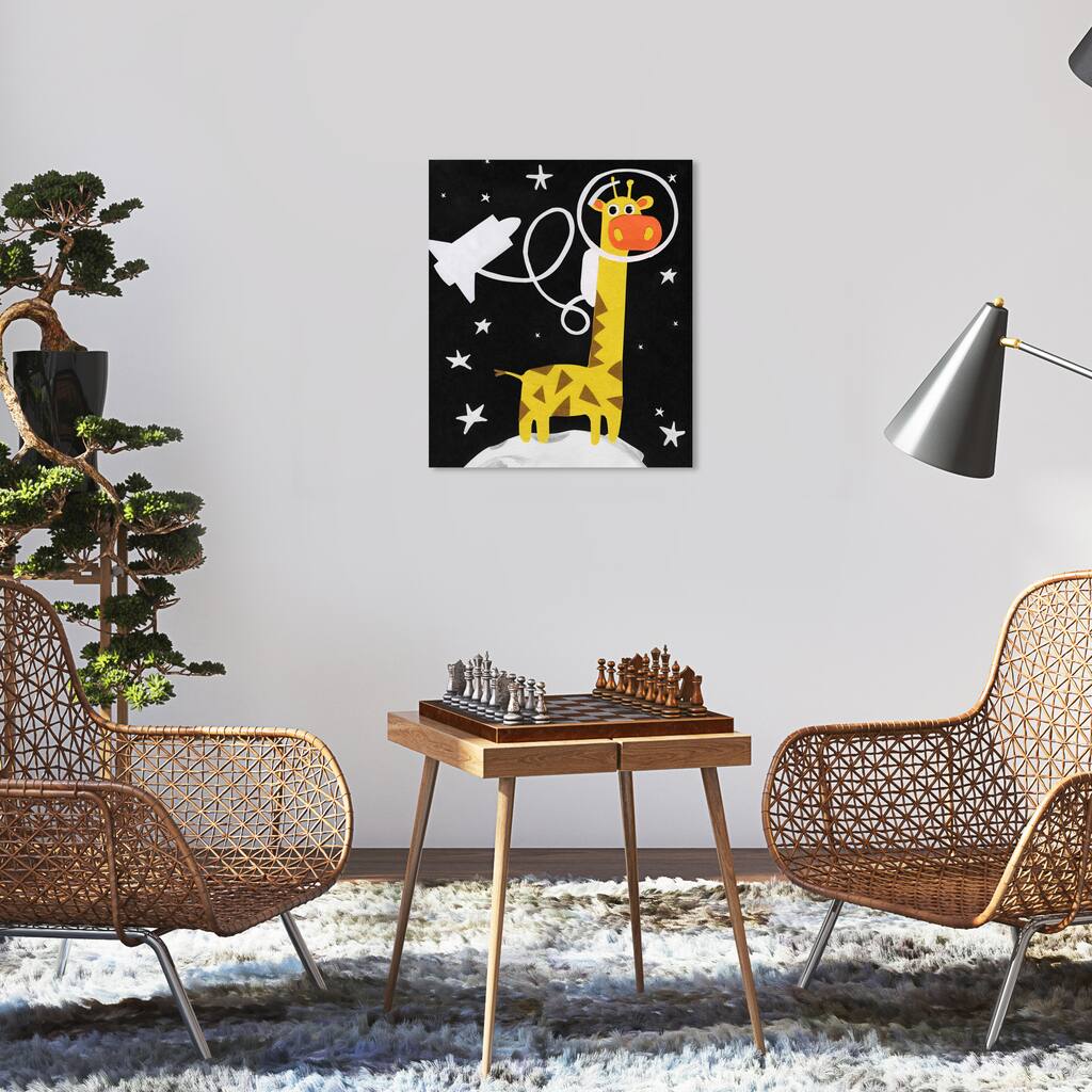 Wynwood Studio Canvas Animals Astrogiraffe Black and Pastel Yellow Modern & Contemporary Wall Art Canvas Print