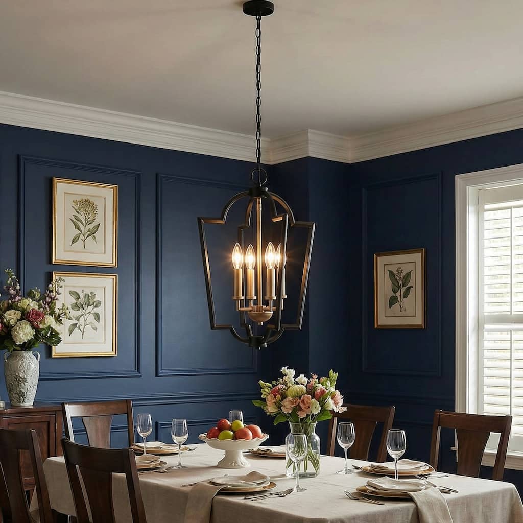 Marsie 4-Light Lantern Metal Modern Foyer Pendant Light for Kitchen Island - D14.5" x H82''