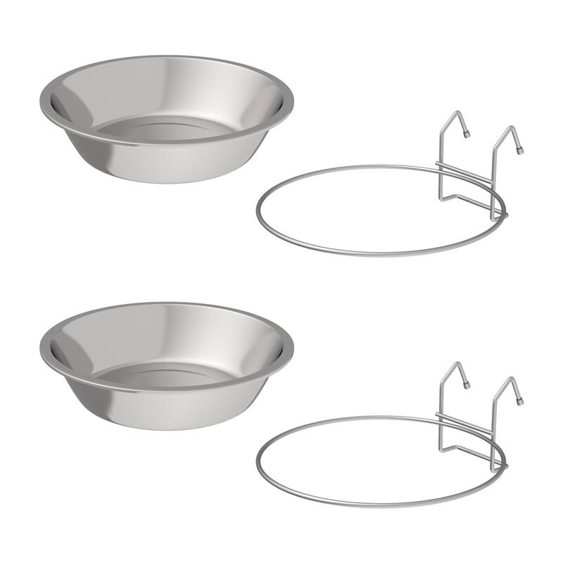 Set of 2 Stainless-Steel Dog Bowls - Cage, Kennel, and Crate Hanging Pet Bowls for Food and Water - 48-Oz