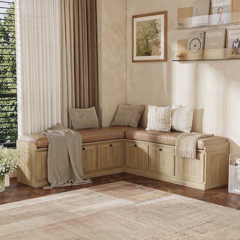 L-Shaped Storage Bench 176 lbs Top Load, Corner Entryway Bench with Hidden Storage Seating