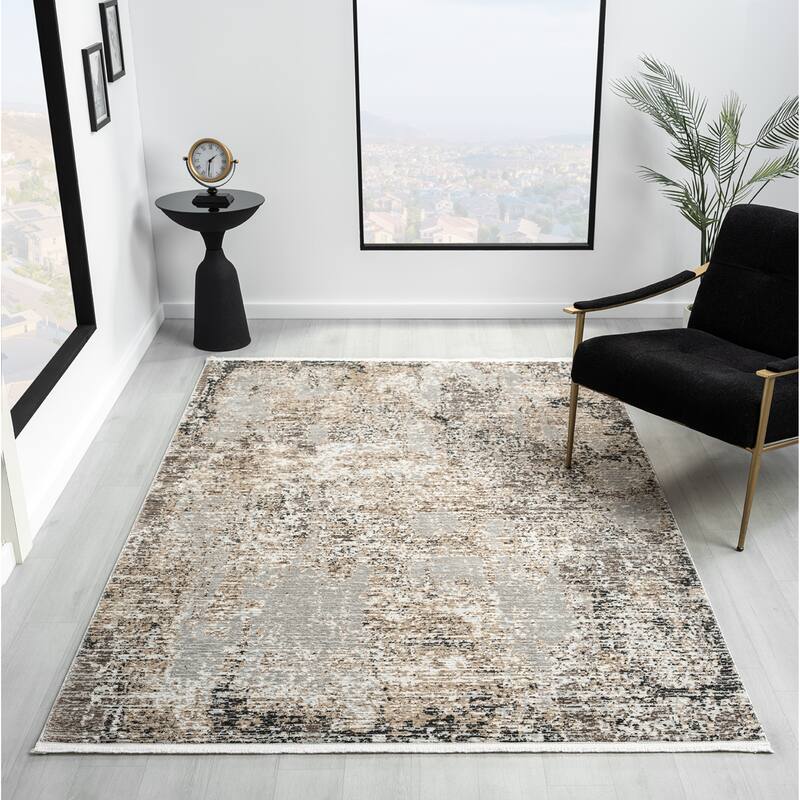 Obsession Collection Light Grey Abstract Area Rug