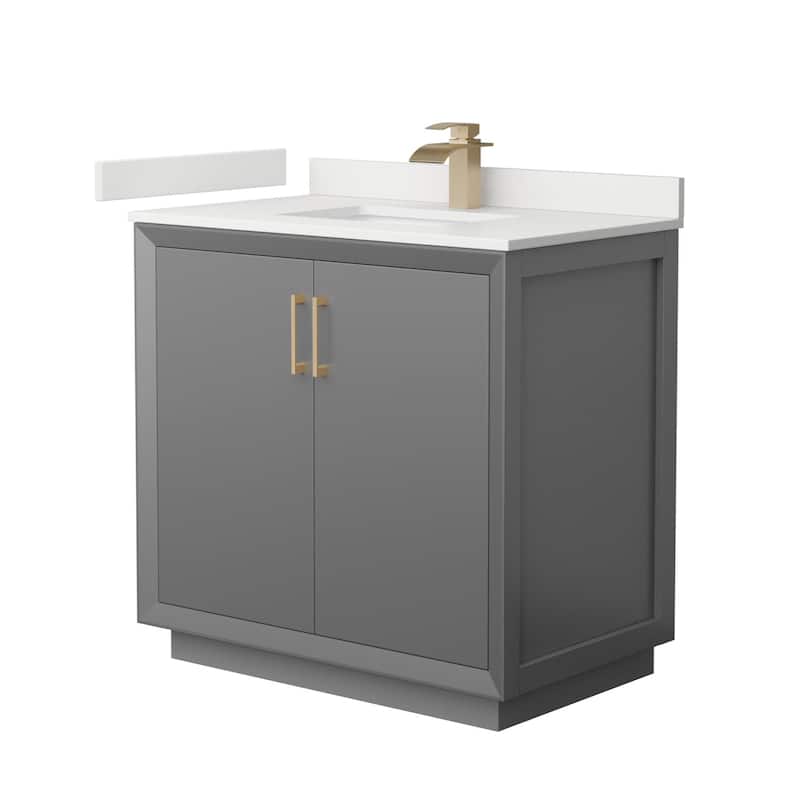 Wyndham Collection WCF414136S-QTZ-UNSMXX Strada 36" Free Standing - Dark Gray / White Quartz Top / Satin Bronze