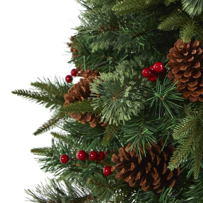 4’ Pine & Pinecones Artificial Christmas Tree Urn, Clear LED Lights - 4 Foot