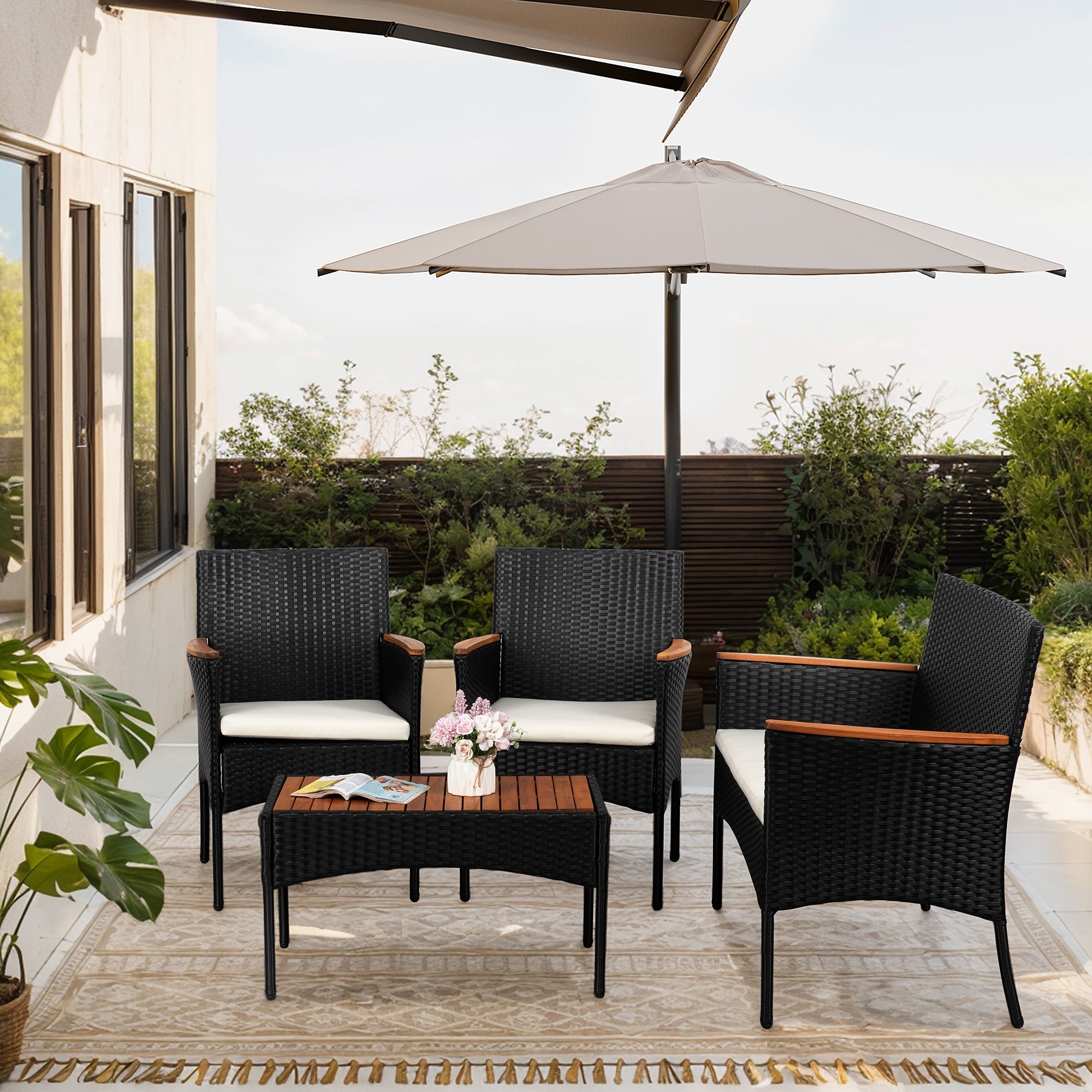 Futzca 4 Pieces Outdoor Patio Furniture Sets Rattan Chair