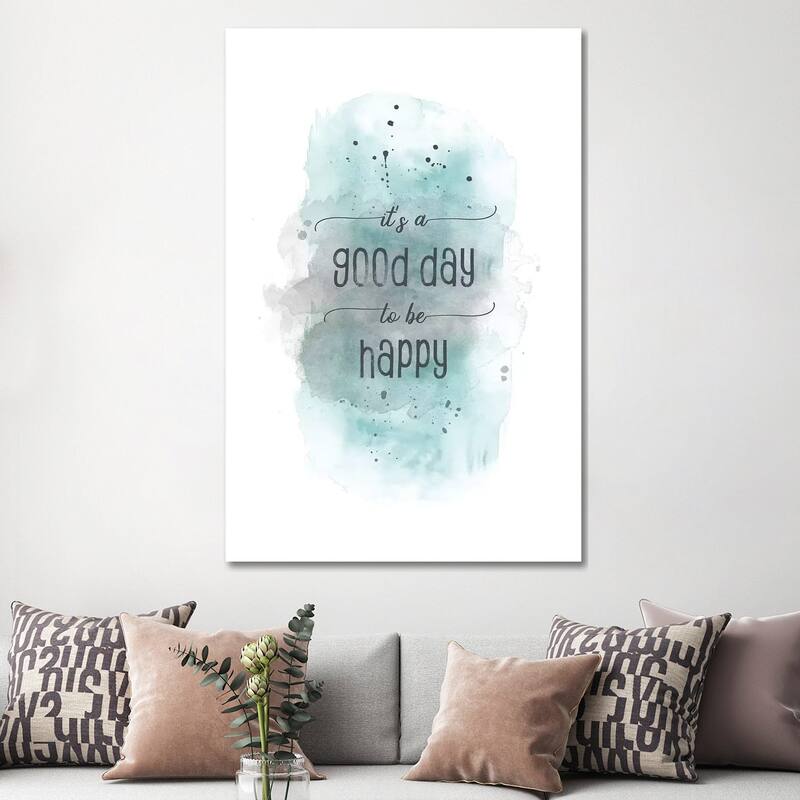 iCanvas "It Is A Good Day To Be Happy Teal" by Melanie Viola Canvas Print