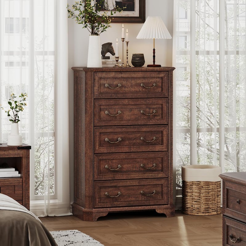 Vintage 5 Drawers Dresser, Bedroom Storage Cabinet, Dressers Organizer