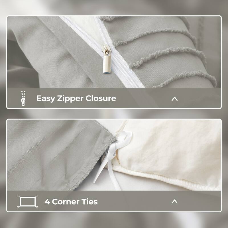 Polyester Clipped Geometric Stripe Duvet Cover & Pillowcase Set