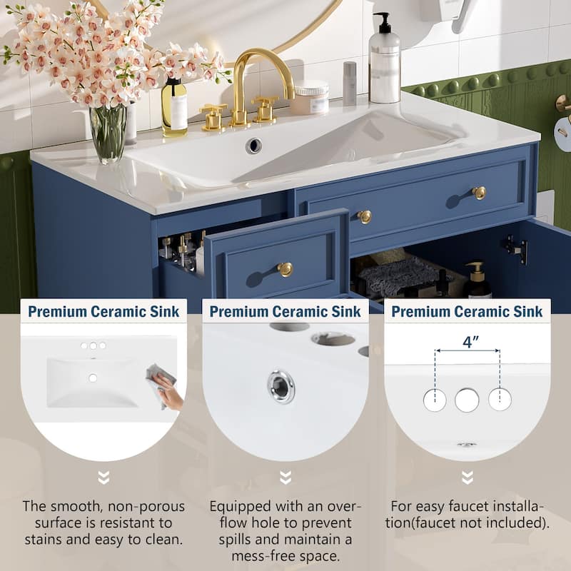 36" Bathroom Vanity with Ceramic Sink, Soft-Close Doors, Drawers, Adjustable Shelf, Modern Storage Cabinet