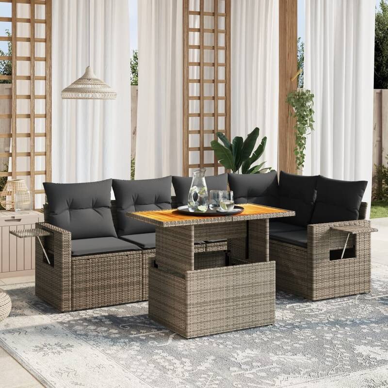 vidaXL Patio Sofa Set with Cushions Lounge Table and Sofas 6 Piece Poly Rattan - 21.7 x 39.4 x 28.7 - Grey  - form1