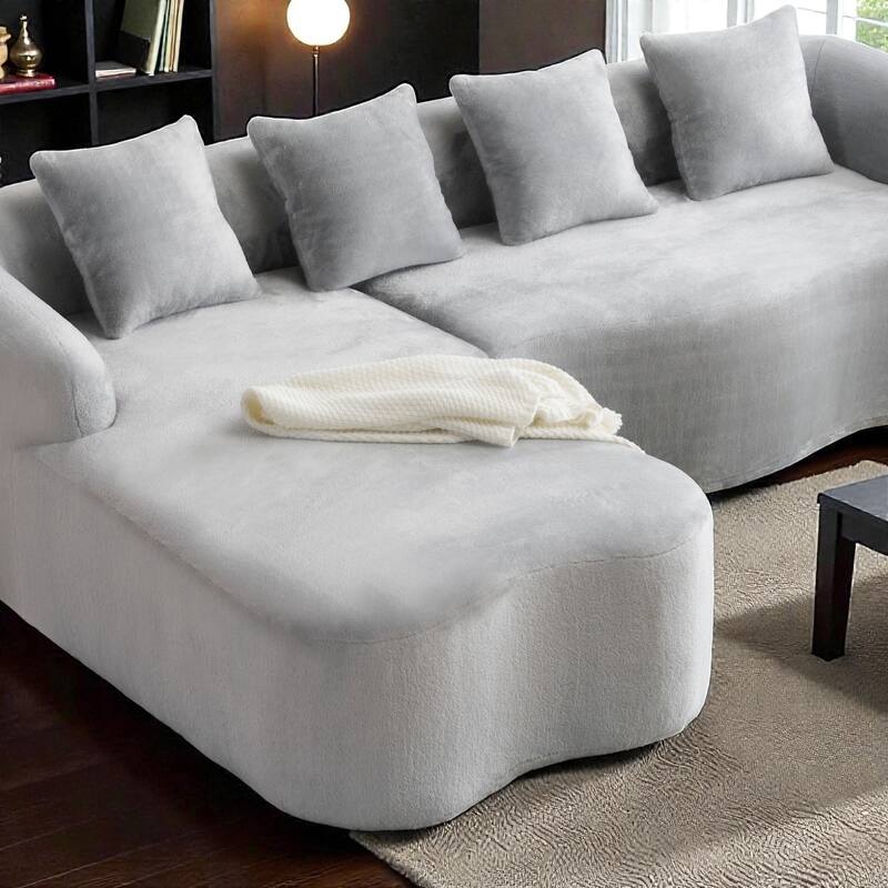 Full Compression L Shaped Sectional Sofa with Curved Chaise, Modular Chenille Couch for Apartment Living Room