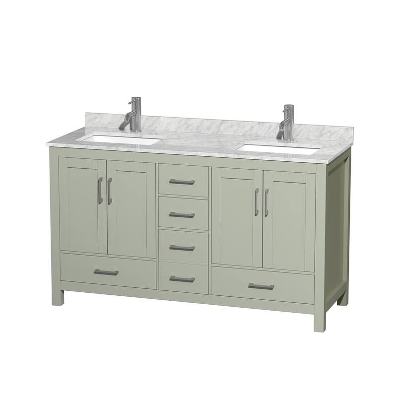 Wyndham Collection Sheffield 60" Freestanding Vanity Set with Hardwood - Light Green / Brushed Nickel Hardware - Painted