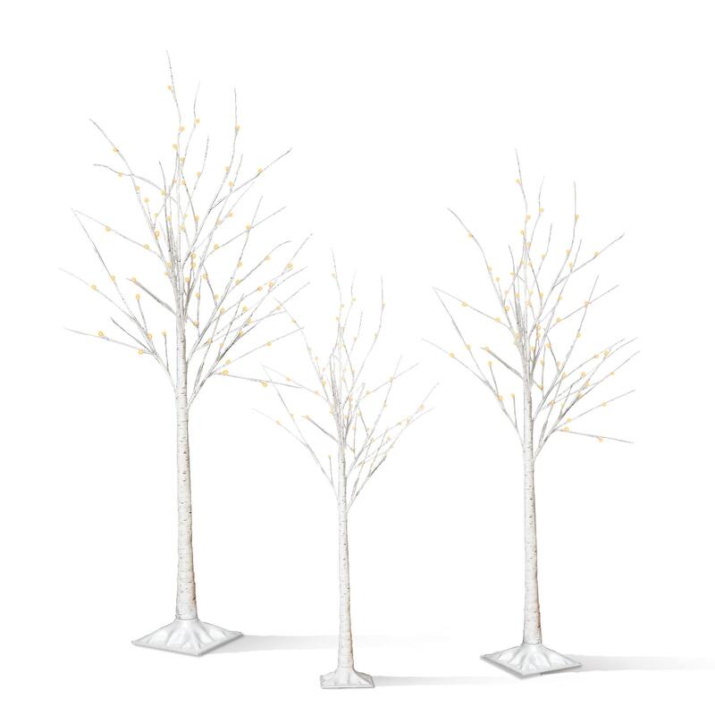 6 Ft Pre-lit Artificial Tree Birch Tree Christmas Holiday Party Decorations Starlit Tree for Indoor Outdoor Use, 3 Pieces Sets