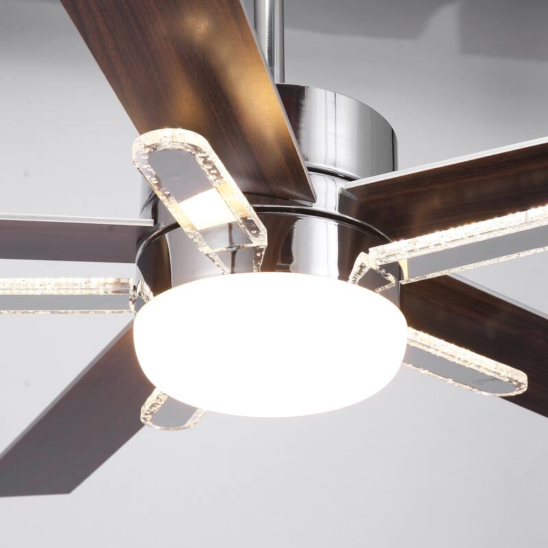 52-Inch Chrome Modern Integrated LED Ceiling Fan with 5 Acrylic Bars and Remote